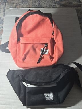 Herschel Coral Pink Mini Backpack with Black Crossbody Bag